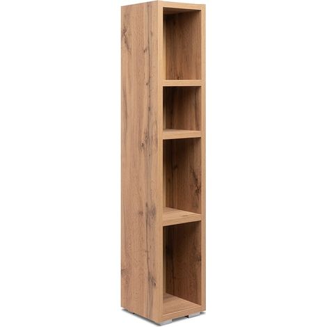 Étagère étroite 4 niches en panneaux MDF mélaminés – Dimensions L. 25 x l. 27 x H. 131 cm – Pour petits espaces élégants (1/5)