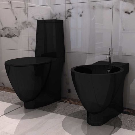vidaXL Ensemble de toilette et bidet Céramique Noir (1/5)