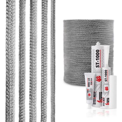STEIGNER Ofendichtschnur Kamindichtung aus GLASFASERN, hitzebeständig bis 550°C, inkl. feuerfestem Montagekleber, Dunkelgrau, 1m, 8mm, SKD02 (1/5)