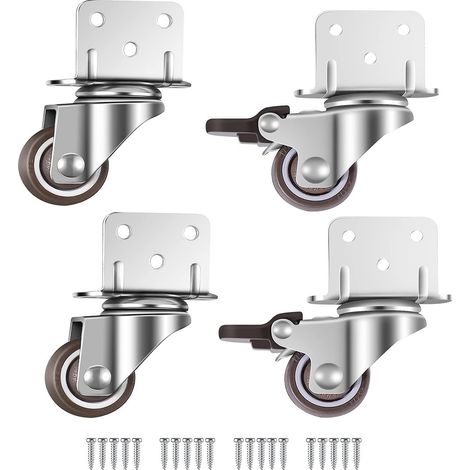 Roulettes Pivotantes - Polyuréthane - 25 x 32 x 39 mm - Pour Meubles Compactes - Lot de 4 avec Vis (1/5)