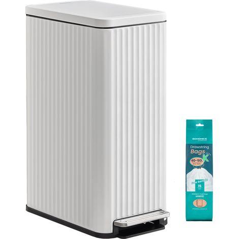 Poubelle de Cuisine, 50 L, avec Pédale, Couvercle à Fermeture Douce, Seau Intérieur Amovible, en Acier, 15 Sacs Poubelle, Fin, Gain de Place, Blanc Nuage LTB350WZ02 (1/5)