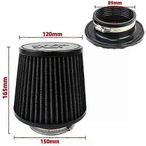 Filtre à air universel à haut débit pour voiture, tête de champignon, 102 mm, 89 mm, 76 mm, 3, 3,5, 4 pouces, conique, pour KN 14084-2 (court, noir, 89 mm) (1/5)
