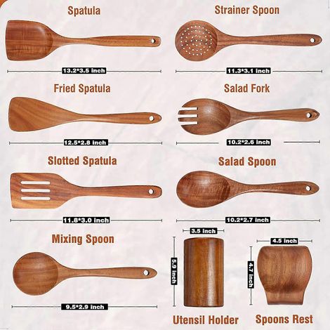 Ensemble de 27 cuillères de cuisine en bois, ustensiles de cuisine en bois avec support à couverts, ensemble d'ustensiles de cuisine en teck. (1/5)