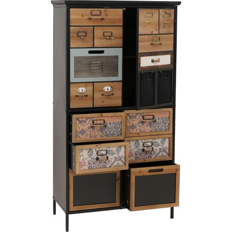 Commode meuble buffet style apothicaire avec tiroirs et compartiments design vintage shabby 136x73x35 cm naturel / bleu / blanc 040009142 (1/5)