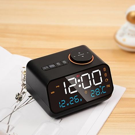 Sveglia digitale a LED con funzione orologio, orologio da scrivania elettronico, sveglia USB, radio FM, funzionamento acustico, sveglia moderna (1/5)