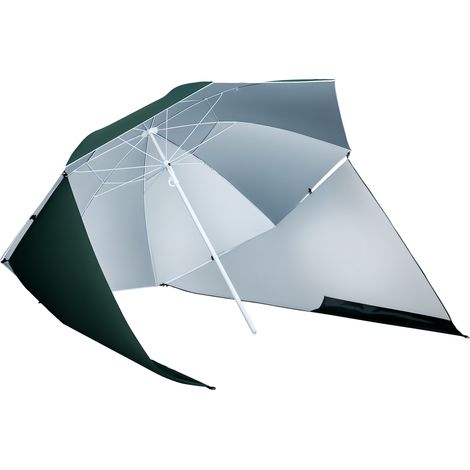 Parasol de plage 2 en 1 avec 2 panneaux latéraux. auvent portable anti-UV avec sac de transport. Ø 210 x 222 cm. vert (1/5)