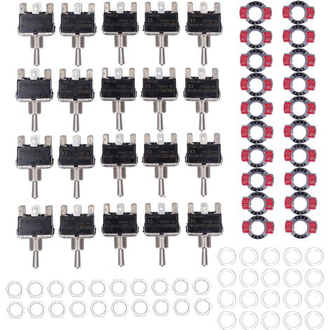 20Pcs BERM Interrupteur à Bascule 3 Positions 6 Broches Marche/Arrêt/Marche Mini Commutateur Lumineux LED 15A 250VAC