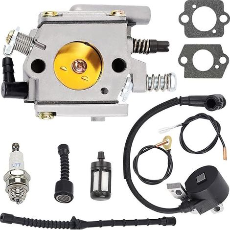 CYRILL Kit carburatore per motoseghe STIHL 038 MS380 MS381 038 AV Super Magnum, con bobina di accensione, candela, filtro del carburante (1/5)