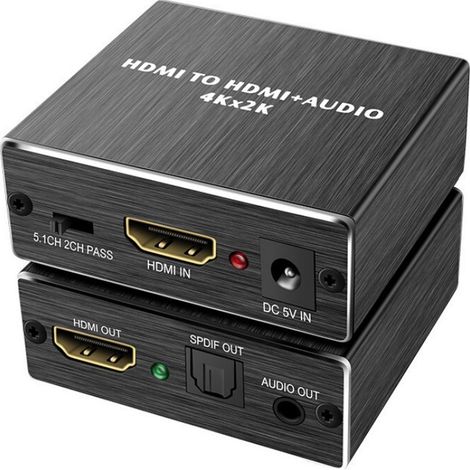 Extracteur audio HDMI vers optique et 3,5 mm, adaptateur 4K 30Hz pour home cinéma, convertisseur audio numérique.