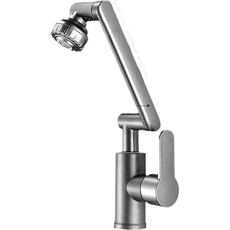 Robinet Cuisine Rabattable, 1080° Flexible Rotation Mitigeur Cuisine,Robinet Evier Sous Fenêtre en Acier Inoxydable Gris (1/4)