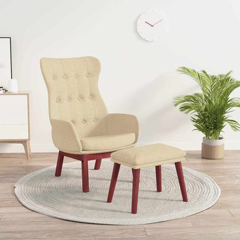 vidaXL Sillón de relax con taburete tela color crema (1/5)