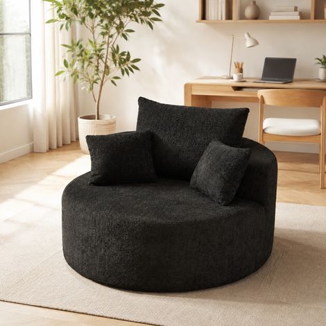 Fauteuil modulaire noir en chenille, sans montage, avec coussin cylindrique de soutien (1/5)