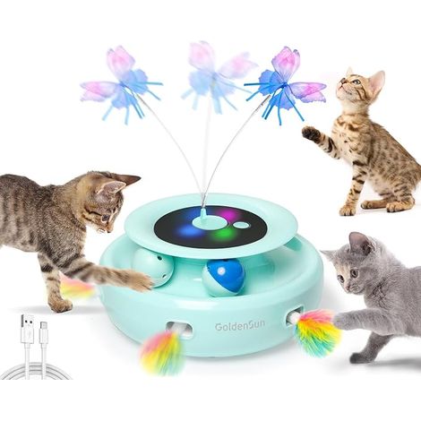 Jouet Interactif pour Chat, Jouet électrique Automatique pour Chats, Whack-A-Mole, Papillon Flottant, Balle Incluse, Jouet pour Chat Rechargeable par USB avec Accessoires (1/5)