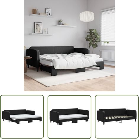 The Living Store Tagesbett Ausziehbar mit Matratzen Schwarz 90x200 cm Stoff - Schlafsofa - Doppelbett - Gästebett - Tagesbett - Wohnzimmer Möbel (1/5)
