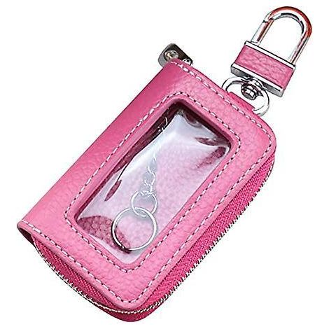sac Porte-cls De Voiture (rose Rouge), Portefeuille Porte-cls En Cuir De Vachette Porte-cls Motif Litchi Porte-cls Porte-cls Fentre Transparente (1/5)