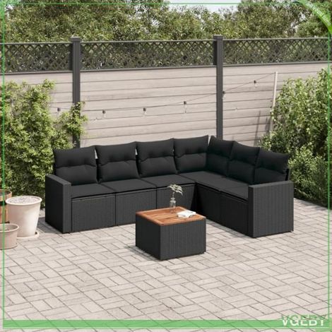 Salon de jardin - FAF7291712422232 - Résine tressée noir - Ensemble modulable 7 pcs - Rangements sous assise (1/5)