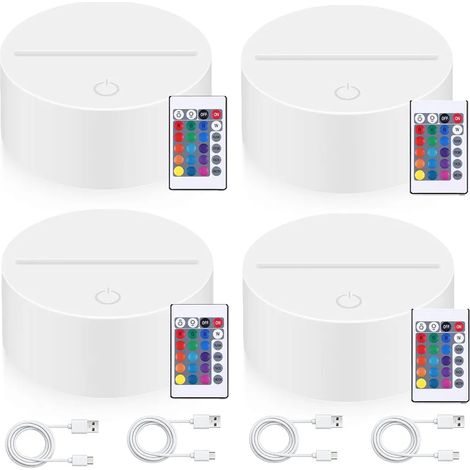 Lot de 4 socles LED 3D avec télécommande et câble USB 16 couleurs réglables Contrôle tactile Veilleuse LED jardin terrasse extérieur (1/5)