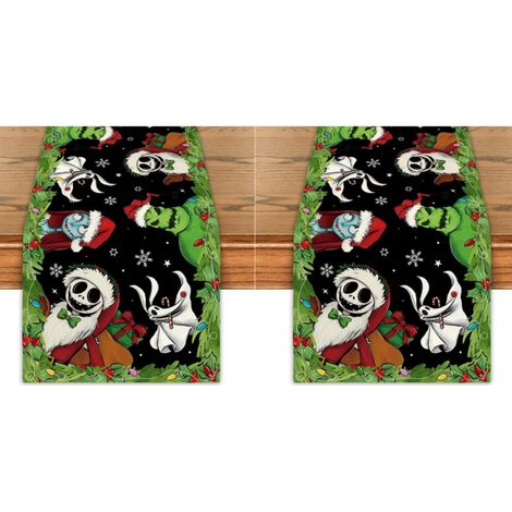 Camino de mesa navideño rojo y verde, mantel navideño, decoración invernal y festiva para una fiesta de Navidad en casa (2 piezas) (1/4)