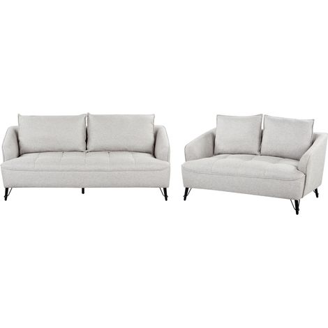 Conjunto de sofás de tela modernos de 2 y 3 plazas con cojines adicionales Hobro gris