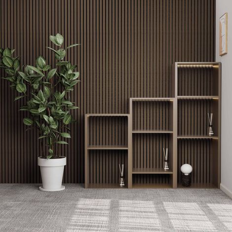 Set di 2 Pannello decorativo in legno MDF,L120xL60cm SP21mm, Pannelli fonoassorbenti scansionati in 3D con finitura effetto legno Noce (1/5)