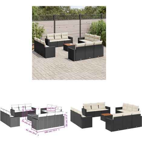 Salon de jardin avec coussins 13 pcs noir résine tressée - Salon De Jardin - Meuble De Jardin - Salon Extérieur - Set De Salon - Résine Tressée - Home & Living (1/3)