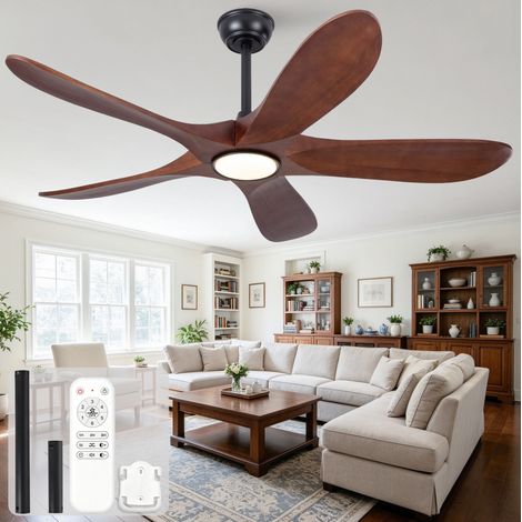 Deckenventilator mit Licht 106 cm, Fernbedienung, 6 Stufen, Nussbaum und Schwarz OKMYHOME (1/5)