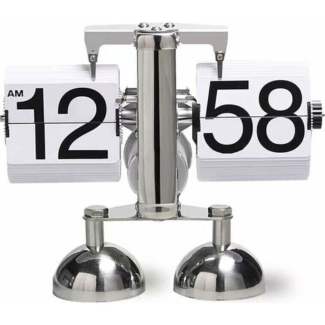 Horloge Tournante De Page Automatique En Acier Inoxydable Double Pied Petites Echelles Horloge De Bureau Rabattable Vintage Salon Decoration De La Maison, Blanc - Blanc (1/5)