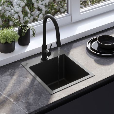 KITCHEN SINK REA LEO 40 BLACK + KITCHEN FAUCET FRESH BLACK