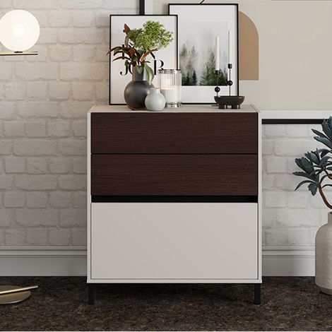 Aparador Amed, Mueble 3 Cajones, un Estante, con Patas, 80x40x88h cm Blanco Crema (1/5)