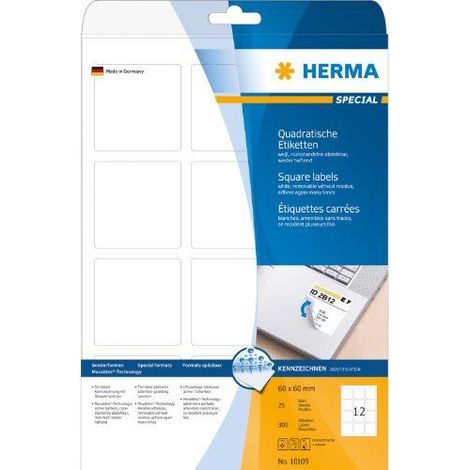HERMA Etik. A4 weiß 60x60 mm quadr. ablösb. 300 St.