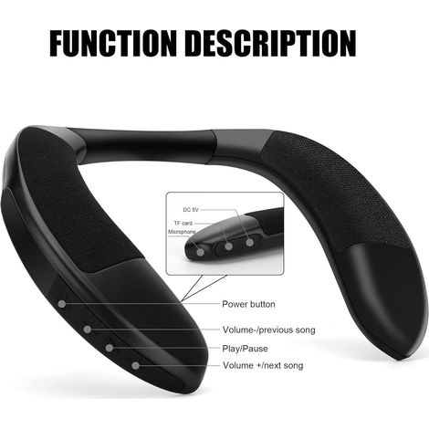 Enceinte Bluetooth tour de cou Noire Portable 10 heures d'autonomie (1/5)