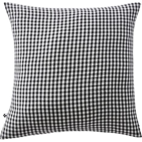 Taie d'oreiller gaze coton Vichy 60 x 60 cm noir (1/3)