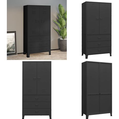 Industrial Kleiderschrank Schwarz 90x50x180 cm Metall - Industrieller Kleiderschrank - Metallschrank - Garderobe - Schuhregal - Schwarze Kommode - Home & Living (1/5)
