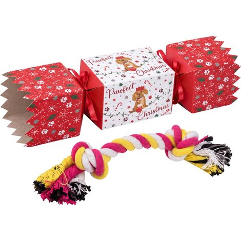 Dog Christmas Cracker Noise-Free Festive Pet Rope Toy Chew Gift 24x6x6cm (1/4)