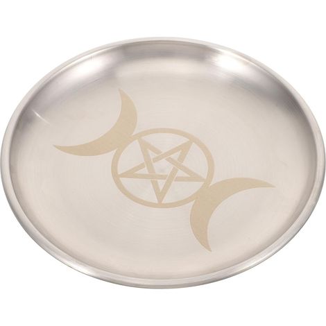 Plateau à Bougies D'autel en Fer Argenté Pentagramme et Lune, Bien Poli, Multifonction pour Décorations et Articles Sacrificiels Rituels (1/5)