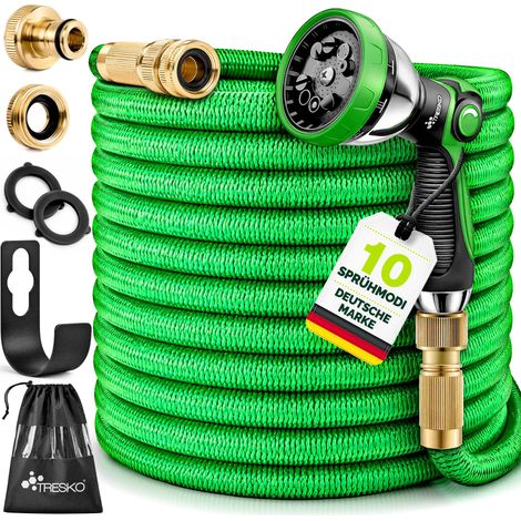 TRESKO Magic Water Tubo per irrigazione da Giardino e Terrazzo Orto Estensibile + Raccordo in Ottone Verde 15m