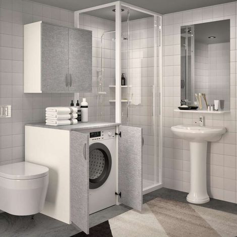 Mobile Pensile Lavanderia - Bianco - 76x30x65 cm (1/2)