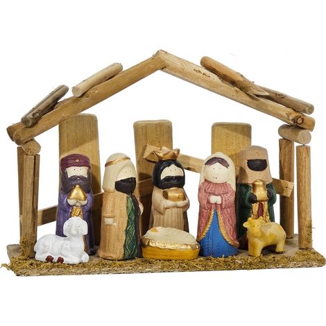 Capanna Presepe in Legno completa di Natività 8 Statuine moderna (1/5)