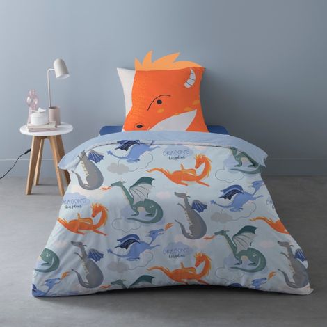 Housse de couette 140x200 Dragon + 1 taie 100% coton