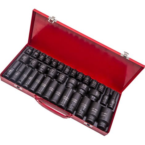 BFO – Jeu de 35 douilles à chocs 1/2' – Acier chrome vanadium – Longueur 38 mm et 78 mm – Pour clés à chocs – Coffret de transport
