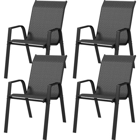 Lot de 4 chaises de jardin empilables, fauteuil d'extérieur avec accoudoirs et revêtement en résine tressée effet rotin (1/5)