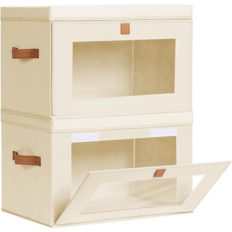 Grandi scatole portaoggetti pieghevoli con coperchio e maniglie per armadi e soggiorno - Set da 2 (1/5)