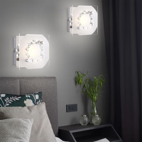 Lampada da parete lampada da parete camera da letto luce soggiorno cristalli K5, vetro cromato, 1x LED 4W, HxLxL 9,5x12x12 cm, set di 2