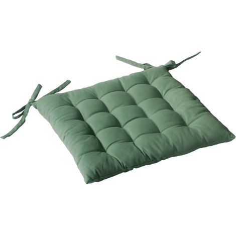 Homemaison – Galette de chaise 38x38cm épaisseur 3cm – 100% coton vert argile – Intérieur fibres polyester – Fixation par nouettes