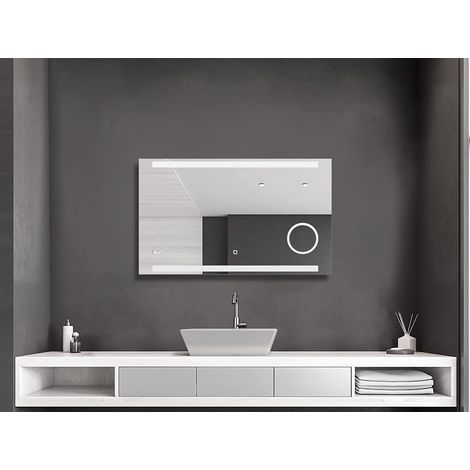 Talos King Badspiegel mit Beleuchtung – LED Badezimmerspiegel 100x60 cm – Wandspiegel mit beleuchteten Kosmetikspiegel – Spiegel mit Lichtfarbe neutralweiß – Lichtspiegel mit Digitaluhr (1/5)