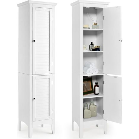 COSTWAY 5-Tier Bathroom Tall Cabinet Slim Freestanding Storage Organizer Cupboard White
