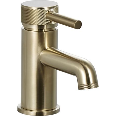 Round Mono Basin Mixer Tap with Industrial Style Detailing - Brushed Brass (1/2)