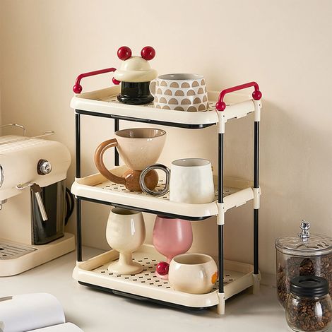 Support Pour Tasses - Étagère De Rangement Bureau Cuisine - Égouttoir Pour Tasses Et Bols - 46 x 37,5 x 25,5 cm - Rouge - 1 Pièce (1/5)