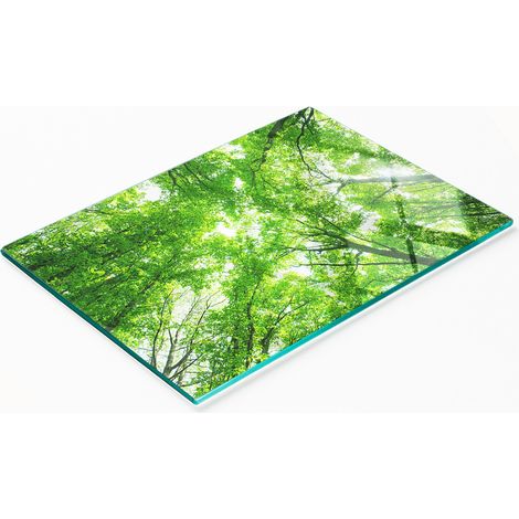 Tabla de cocina de vidrio duradera y elegante con estampado de bosque verde de 80x52 cm. (1/5)