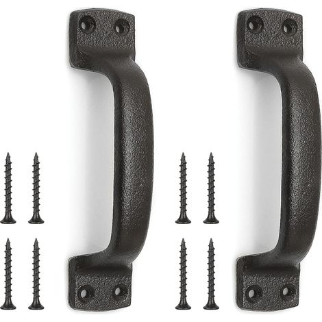 Poignée de porte de grange, lot de 2, 6 pouces, fonte vieillie, marron foncé, pour portes de jardin en bois, remise (1/4)